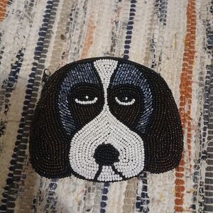Beaded Dog Face Coin Purse - Black and White